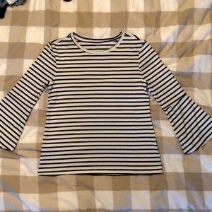 Black & white stripe bell sleeve top-